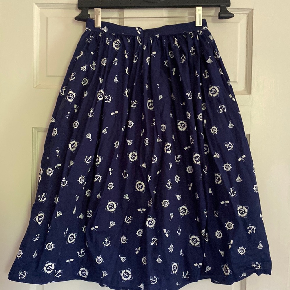 Magnolia Place Retro Nautical Circle Skirt Navy Blue
